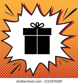 Gift sign. Vector. Comics style icon on pop-art background.
