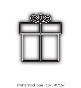 Gift sign. Vector. Double contour black icon with soft shadow at white background. Isolated.