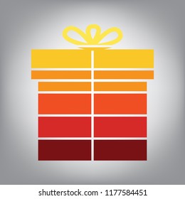 Gift sign. Vector. Horizontally sliced icon with colors from sunny gradient in gray background.