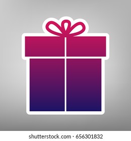 Gift sign. Vector. Purple gradient icon on white paper at gray background.