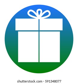 Gift sign. Vector. White icon in bluish circle on white background. Isolated.