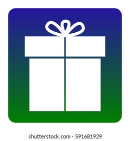 Gift sign. Vector. White icon at green-blue gradient square with rounded corners on white background. Isolated.