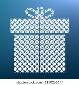 Gift sign. Vector. White textured icon at lapis lazuli gradient background.