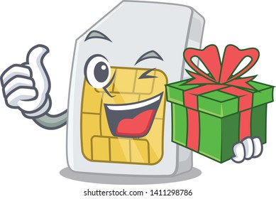 With gift simcard isolated with in the cartoon
