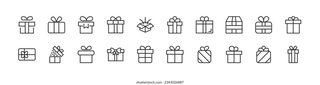 gift simple icon set. Outline editable stroke. Pixel perfect 24x24px. Isolated on a white background