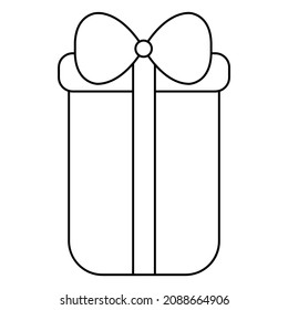 Gift. Sketch. The surprise box is tied with a bow. Vector illustration. Isolated background. Coloring book for kids. Doodle style. An elongated rectangular box. A present. Festive mood. Happy new year