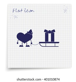 Gift and sledge icon. Toy heart illustration. 