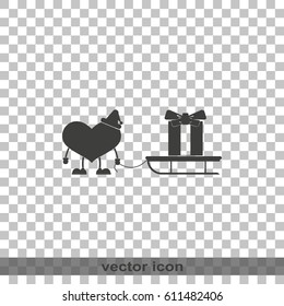 Gift and sledge icon. Toy heart illustration. 