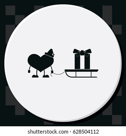 Gift and sledge icon. Toy heart illustration. 