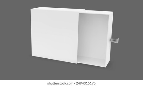 Gift slide box mockup. 3d white cardboard drawer mock up. Open paper sleeve package design. Realistic blank carton matchbox with ribbon. Empty sliding pull packaging layout for retail business