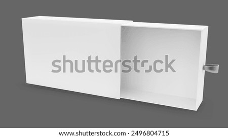 Gift slide box mockup. White open cardboard drawer package 3d mock up. Rectangle matchbox with ribbon. Blank realistic presentation pull matchbook packaging layout. Empty inner tray present wrapper