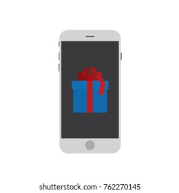 Gift in a smartphone, vector illustration design. Christmas collection.