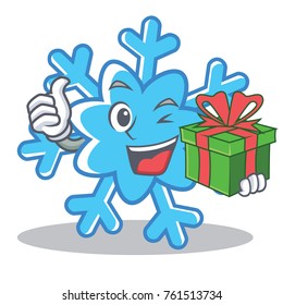 With gift snowflake character cartoon style