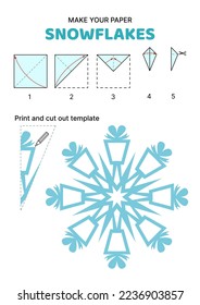 Gift. Snowflake. How to make papercraft snowflake. Cut template. Flat, cartoon. Isolated vector illustration eps 10