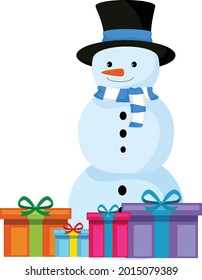 Gift with snowman cartoon vector art and illustration