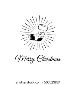 Gift Sock. Merry Christmas Label. Template for Greeting card Vector Illustration