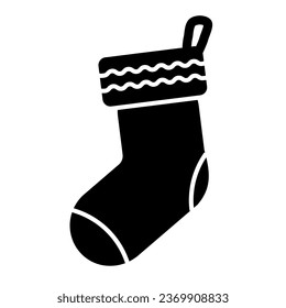 Gift socks solid icon. Christmas holiday stocking for presents glyph style pictogram on white background. Decorative xmas sock for mobile concept and web design. Vector graphics