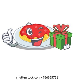 With gift spaghetti character cartoon style