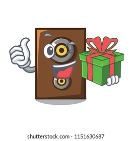 With gift speaker mascot cartoon style
