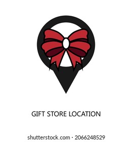 Icono de ubicación de tienda de regalos. Vector plano de moda Icono de ubicación de la tienda de regalos en fondo blanco, ilustración vectorial se puede usar para web y móvil