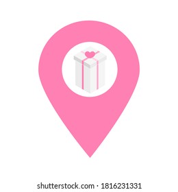 Zeiger-Symbol für den Kartenspeicherort eines Geschenkartikels Element des Kartenpunktes für mobiles Konzept und Web-Apps. Icon für Website-Design und App-Entwicklung. Erstklassiger Souvenirladen, Geschenkbox-Symbol-Zeichen.