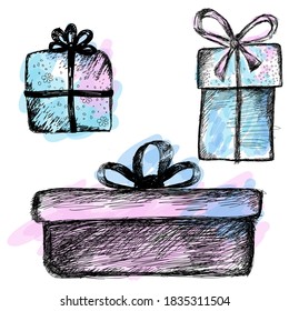 A gift in the style of a hand drawing. sketch with pencil shading. Vector illustration