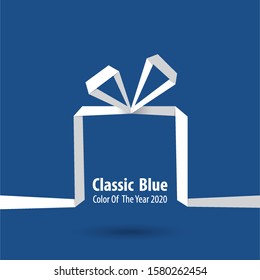 Gift in the style of origami ribbon, vector illustration. Color palette guide, scale. Color of the year 2020 classic blue for advertising.