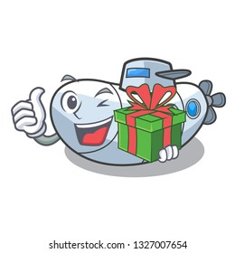 With gift submarine isolated with in the cartoon