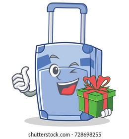 With gift suitcase character cartoon style
