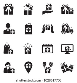 Gift And Surprise Icons. Black Flat Design. Vector Illustration. 