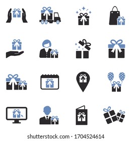 Gift And Surprise Icons. Two Tone Flat Design. Vector Illustration.