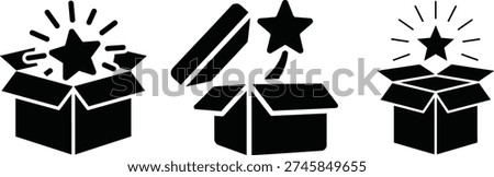 Gift Surprise and Prize Bonus Vector Icons with Mystery Box and Shining Star