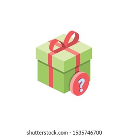 Gift surprise question. Vector 3d isometric, color web icon, new flat style. Creative illustration design, idea for infographics.