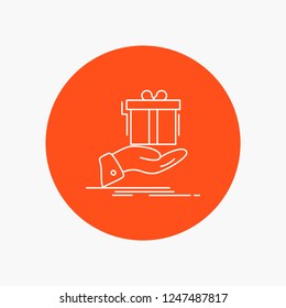 gift, surprise, solution, idea, birthday White Line Icon in Circle background. vector icon illustration