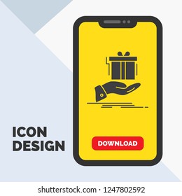 gift, surprise, solution, idea, birthday Glyph Icon in Mobile for Download Page. Yellow Background