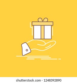 gift, surprise, solution, idea, birthday Flat Line Filled Icon. Beautiful Logo button over yellow background for UI and UX, website or mobile application