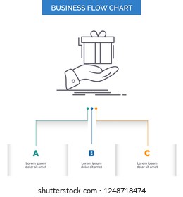 gift, surprise, solution, idea, birthday Business Flow Chart Design with 3 Steps. Line Icon For Presentation Background Template Place for text