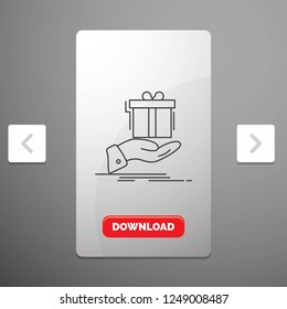 gift, surprise, solution, idea, birthday Line Icon in Carousal Pagination Slider Design & Red Download Button