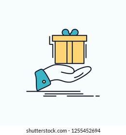 gift, surprise, solution, idea, birthday Flat Icon. green and Yellow sign and symbols for website and Mobile appliation. vector illustration