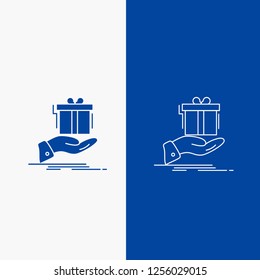 gift, surprise, solution, idea, birthday Line and Glyph web Button in Blue color Vertical Banner for UI and UX, website or mobile application