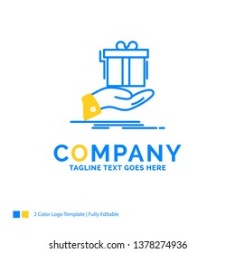 gift, surprise, solution, idea, birthday Blue Yellow Business Logo template. Creative Design Template Place for Tagline.