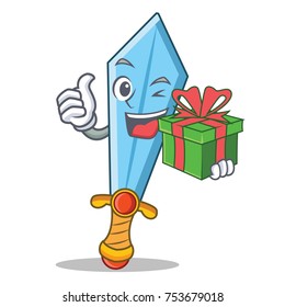 With gift sword character cartoon style vector illustration