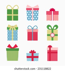 Gift symbol set, christmas gifts on white background