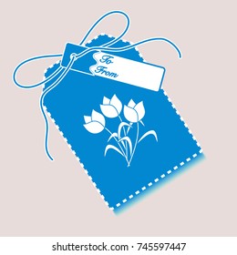 Gift tag with bouquet of flowers and ribbon. Sale and shopping concept. Design for postcard, banner, poster or print.