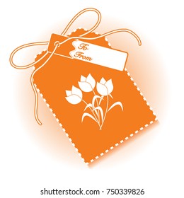 Gift tag with bouquet of flowers and ribbon. Sale and shopping concept. Design for postcard, banner, poster or print.
