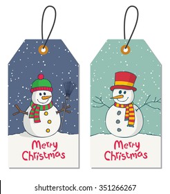 Gift tag with Christmas greeting and cartoon snowman 