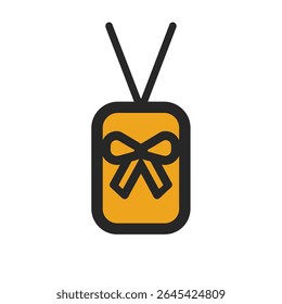 Gift tag dangling displays ribbon in simple style