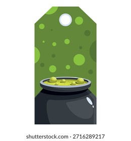 Etiqueta de regalo con burbujeante cerveza de bruja en caldero, perfecto para agregar un toque espeluznante a los favores de la fiesta de Halloween