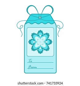 Gift tag with flower and ribbon. Sale and shopping concept. Design for postcard, banner, poster or print.