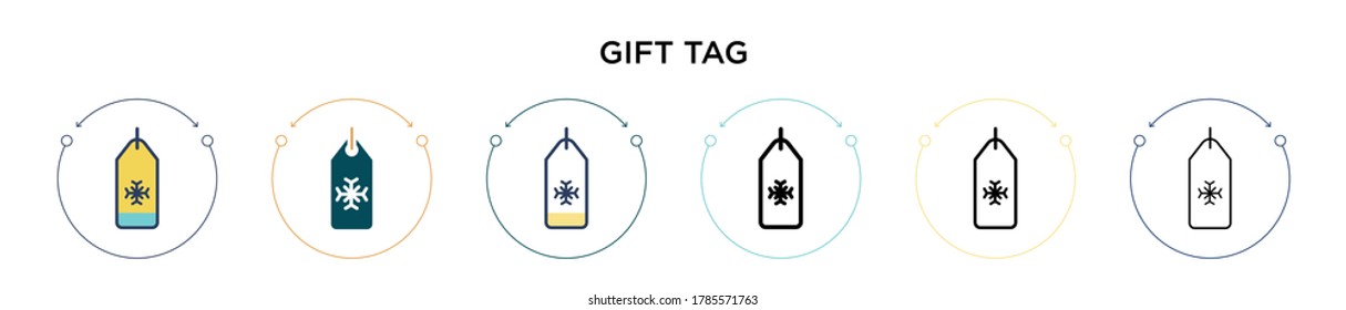 Gift tag icon in filled, thin line, outline and stroke style. Vector illustration of two colored and black gift tag vector icons designs can be used for mobile, ui, web